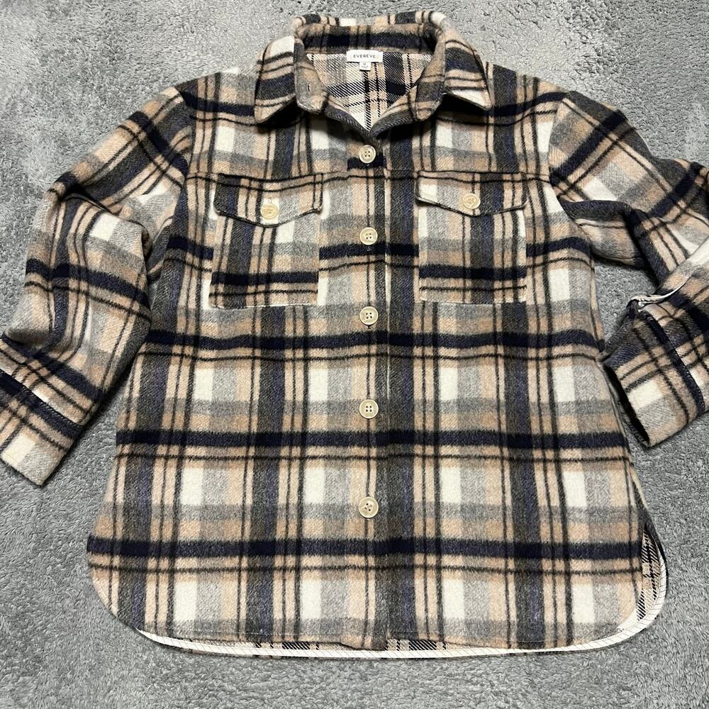 Evereve Simone Plaid Shacket Women Medium Soft Brushed Fleece Button Down Jacket